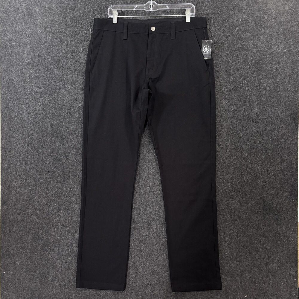Volcom Vmonty Pants Men's 34x32 Black Slim Fit Stretch Chino Flat Front Casual
